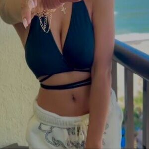 Black halter wrap crop top